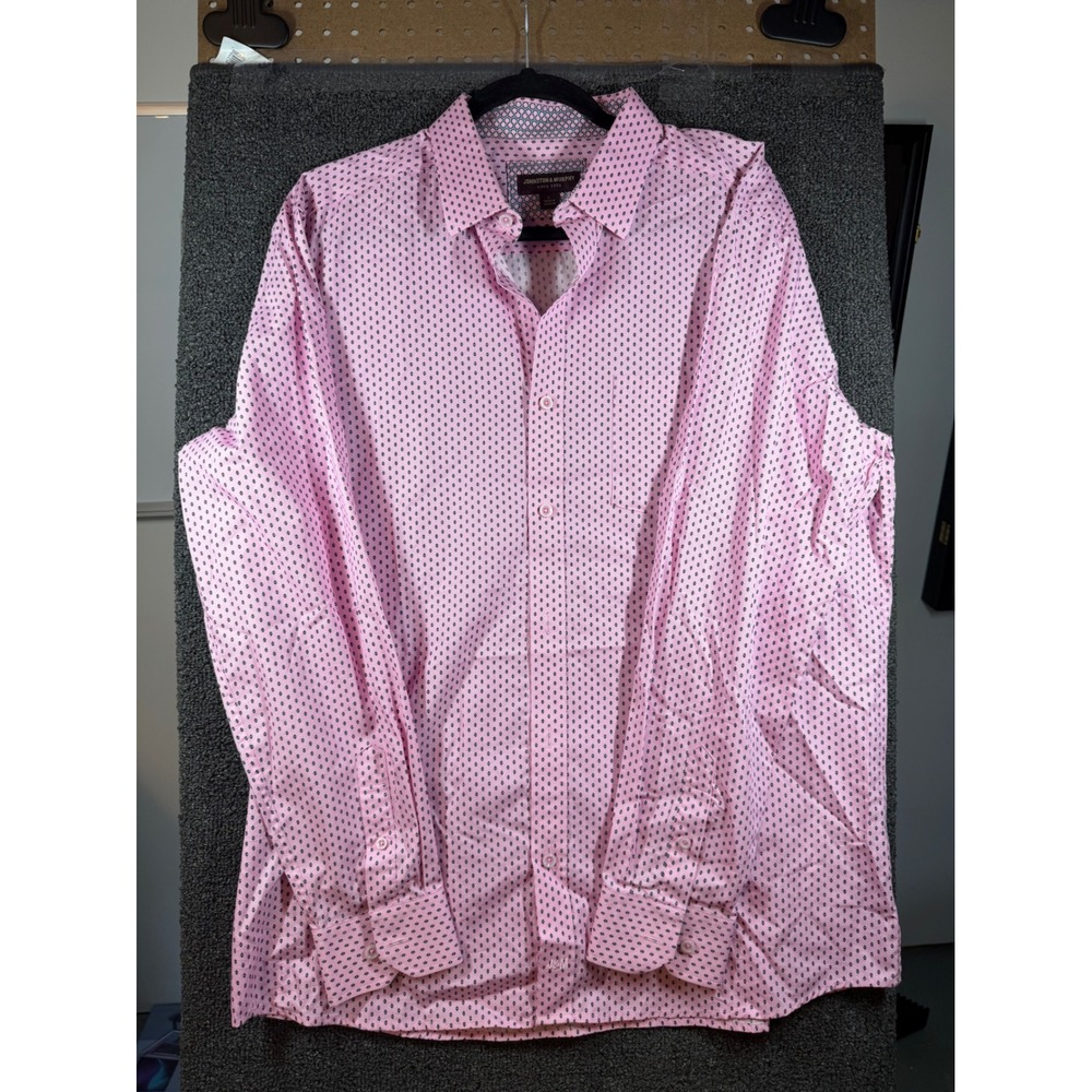 Johnston & Murphy Button Down Shirt Mens L Pink Geometric Diamond Long Sleeve